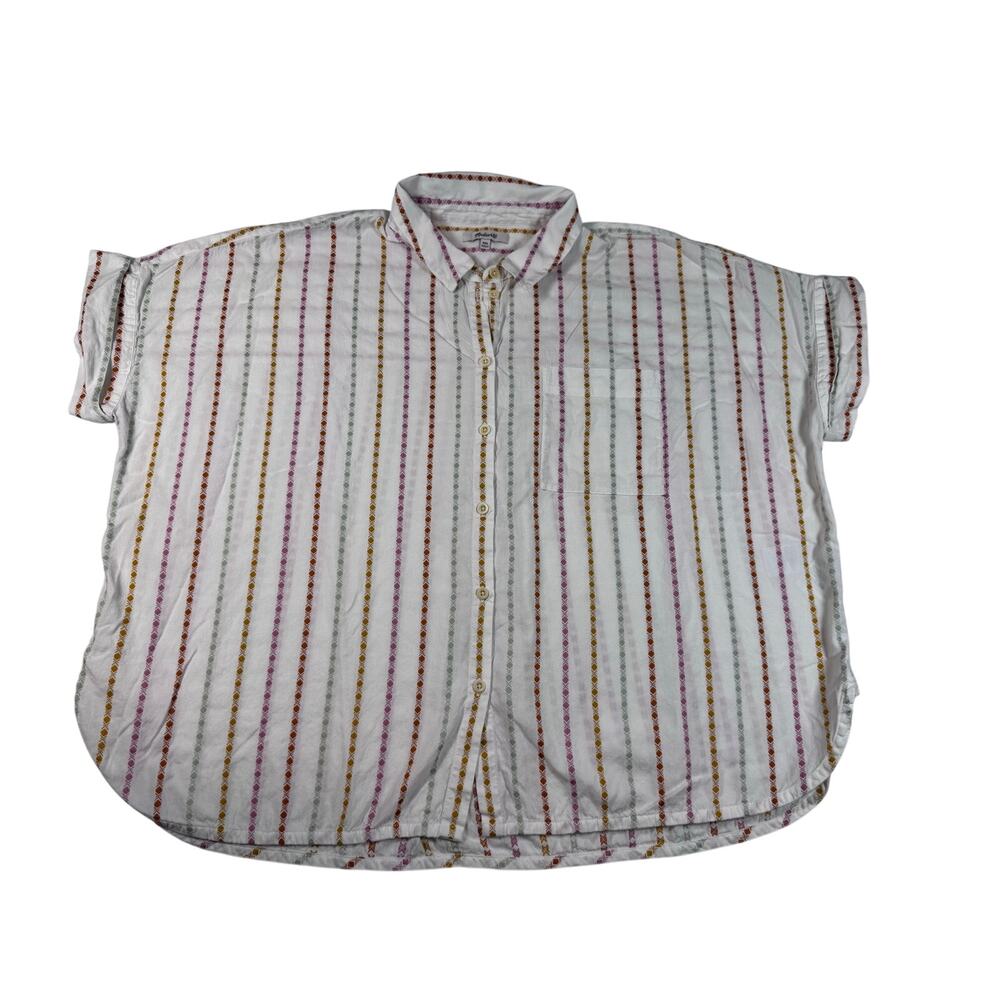 Madewell Women’s XXL White Multicolor Stripe Button Up Shirt Short Sleeve